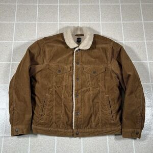 Y2K Gap Trucker Jacket Corduroy Sherpa Lined Men M Vtg Workwear Cabincore Quilt